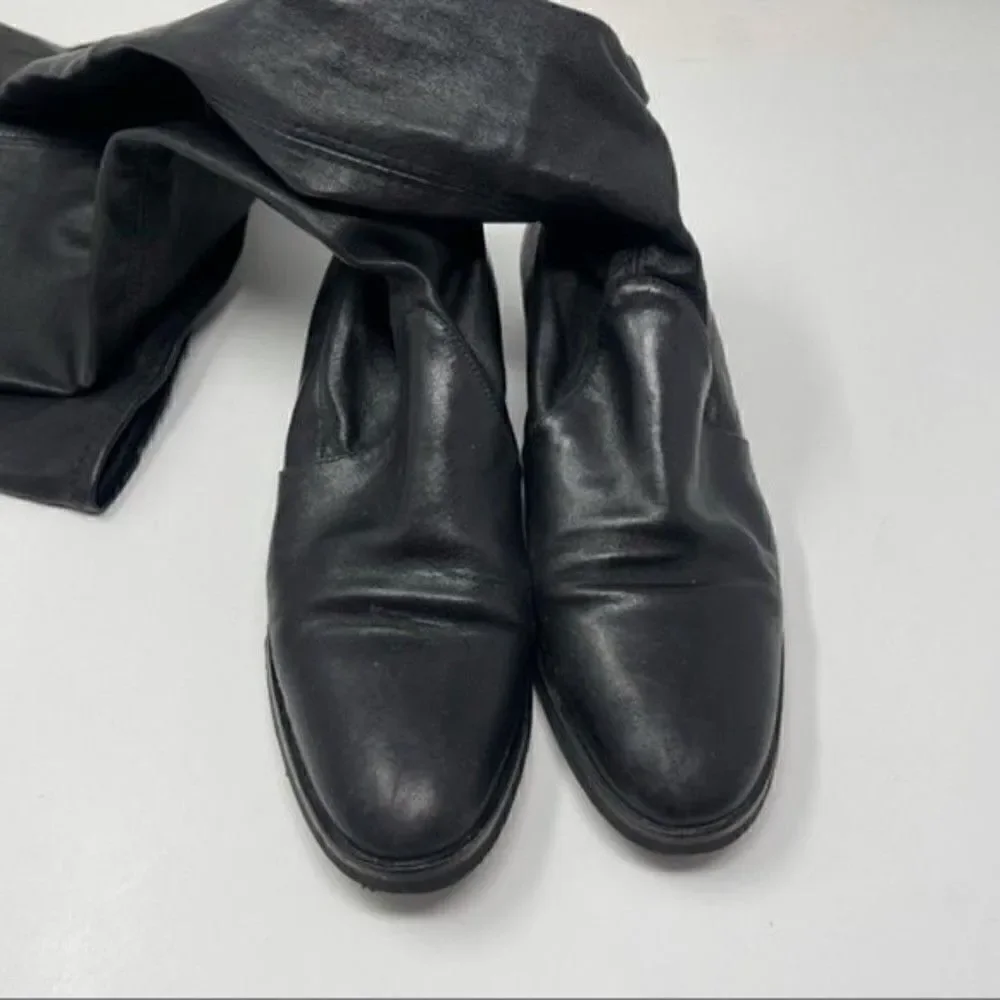 Parallele Paris France womans thigh high flat boots black leather UK 2 Us4 BoxE